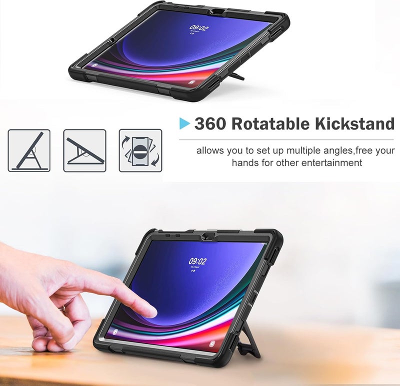 Procases Rugged Case For 12.4" Galaxy Tab S10+ 2024/ Tab S9 Plus 2023/ S9 Fe+ / S8 Plus 2022/ S7 Fe 2021/ S7 Plus 2020 With S Pen Holder, Heavy Duty Shockproof Protective Cover With Hand Strap -Black - Image 4