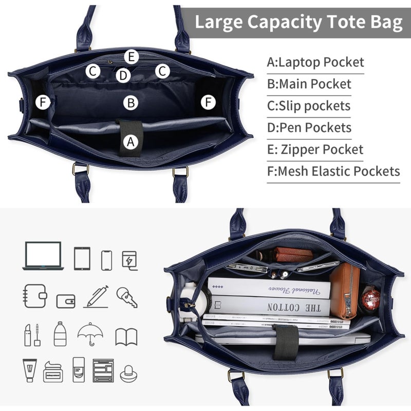 NUBILY Laptop Bag for Women 15.6 Inch Laptop Tote Bag Waterproof Leather Computer Bag Business Lightweight Office Briefcase Large Shoulder Handbag Deep Blue - Image 5