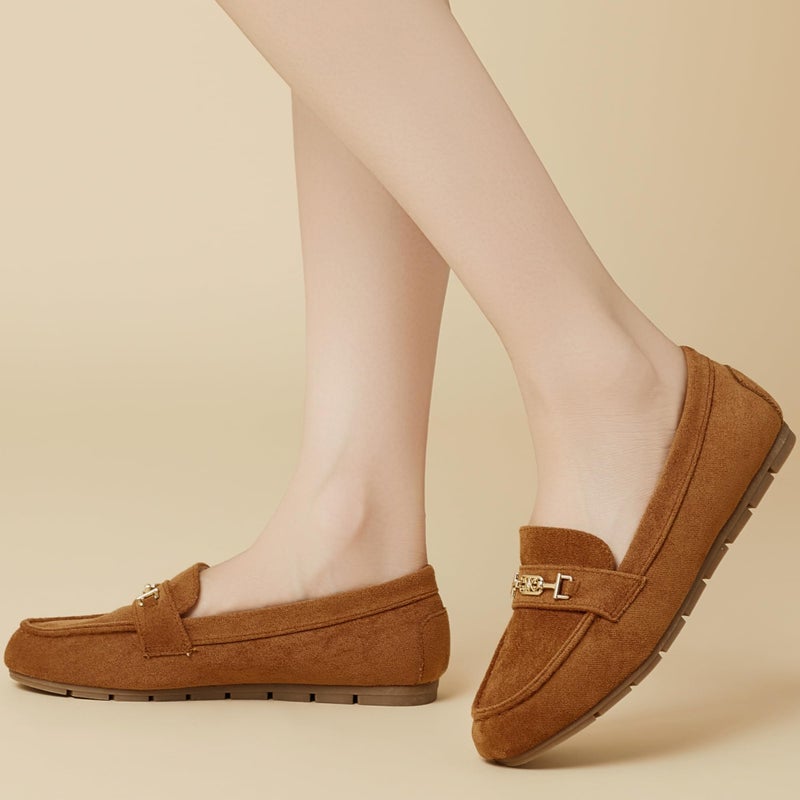 DeYashopin Women's Loafer Shoes Leisure Slip On Work Shoes Comfort Walking Flats Camel 8 - Image 2