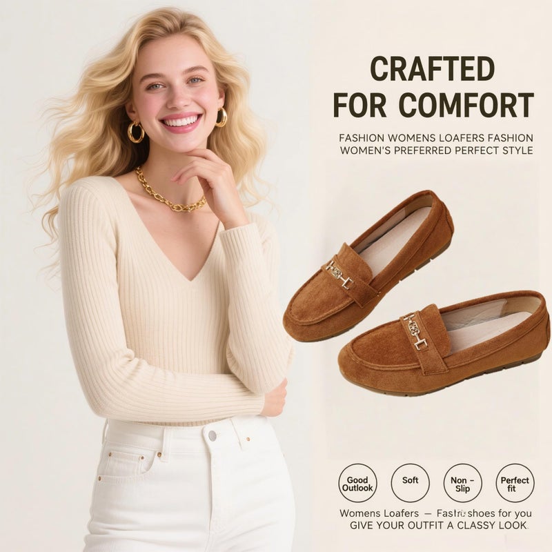 DeYashopin Women's Loafer Shoes Leisure Slip On Work Shoes Comfort Walking Flats Camel 8 - Image 4