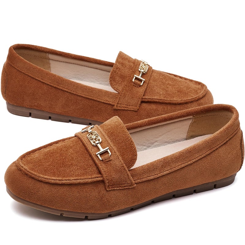 DeYashopin Women's Loafer Shoes Leisure Slip On Work Shoes Comfort Walking Flats Camel 8 - Image 5