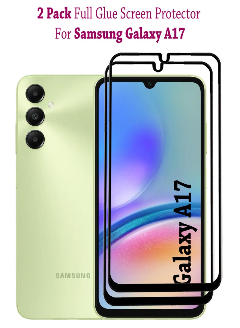 2 Pack Samsung Galaxy A17 Screen Protector | Tempered Glass Compatible with Samsung Galaxy A17 5G| Screen Protector Full HD Quality Tempered Glass Anti-Scratch Edge to Edge Coverage with Easy Installation Kit - Black - Image 1