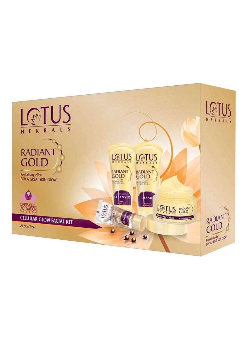 LOTUS HERBALS Lotus Radiant Gold Facial Kit for instant glow with 24K Pure Gold & Papaya, 4 easy steps, 170g Multiple use, multi  - Image 1