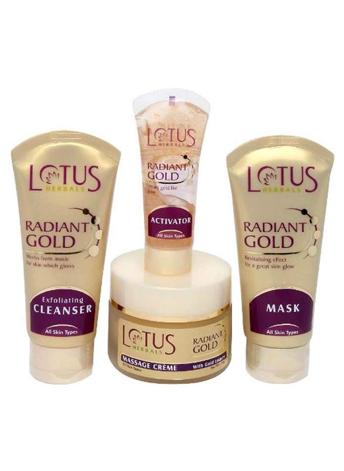 LOTUS HERBALS Lotus Radiant Gold Facial Kit for instant glow with 24K Pure Gold & Papaya, 4 easy steps, 170g Multiple use, multi  - Image 2