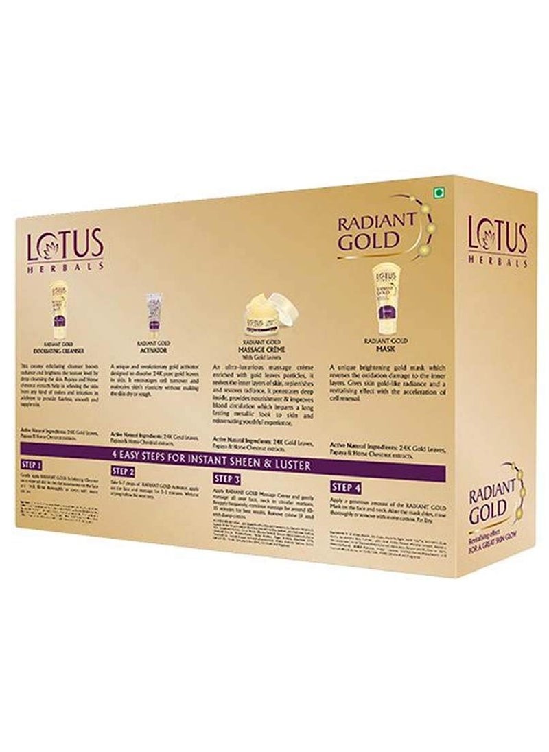 LOTUS HERBALS Lotus Radiant Gold Facial Kit for instant glow with 24K Pure Gold & Papaya, 4 easy steps, 170g Multiple use, multi  - Image 3