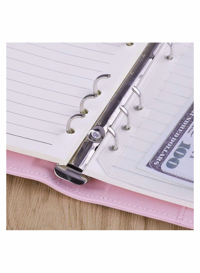 A6 PU Leather Notebook Binder Refillable 6 Ring Binder Cover for A6 Filler Paper Binder Pockets, Personal Planner Binder, Pink with Magnetic Buckle
