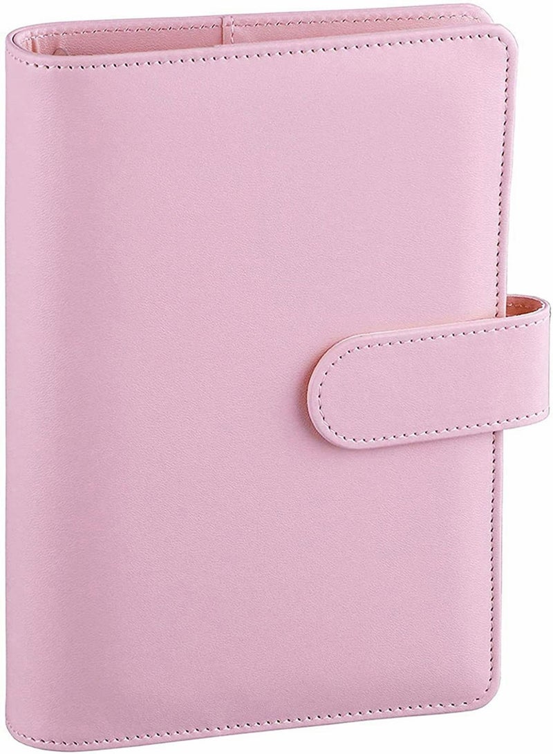 A6 PU Leather Notebook Binder Refillable 6 Ring Binder Cover for A6 Filler Paper Binder Pockets, Personal Planner Binder, Pink with Magnetic Buckle