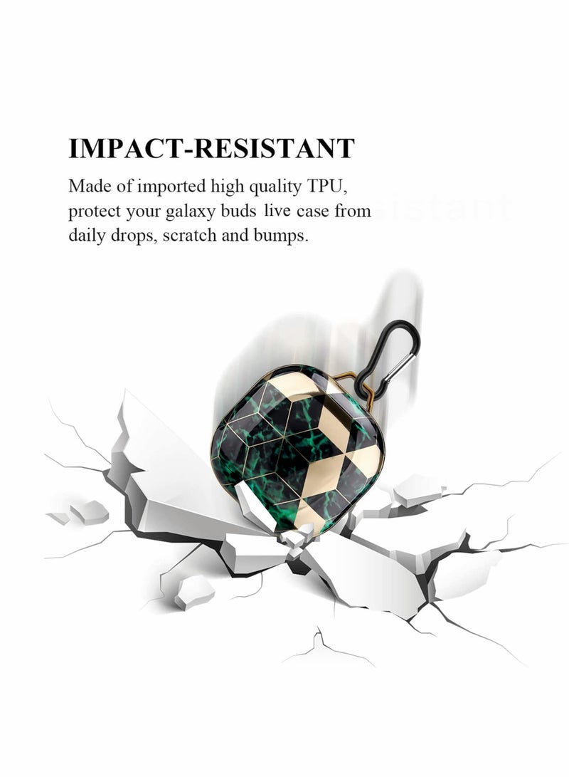 Excefore Carrying Case for Galaxy Buds Full-Body Protective TPU Soft Thin Light-Weighted Cover with Keychain Protective Shock-Proof Anti-drop Case (Green Gold Marble) - Image 3