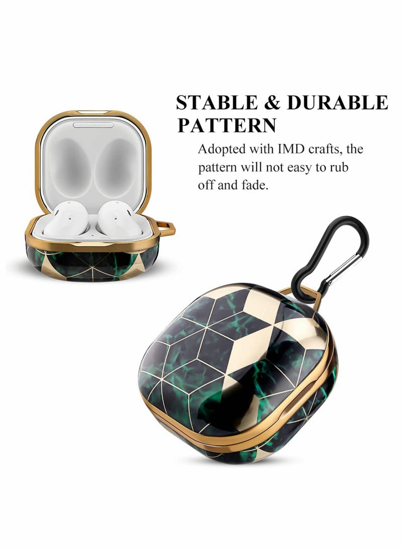 Excefore Carrying Case for Galaxy Buds Full-Body Protective TPU Soft Thin Light-Weighted Cover with Keychain Protective Shock-Proof Anti-drop Case (Green Gold Marble) - Image 2