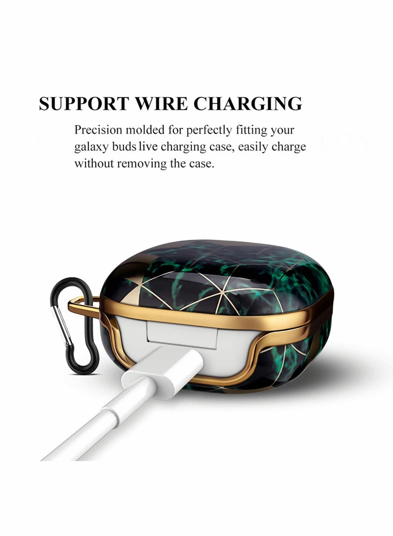 Excefore Carrying Case for Galaxy Buds Full-Body Protective TPU Soft Thin Light-Weighted Cover with Keychain Protective Shock-Proof Anti-drop Case (Green Gold Marble) - Image 5