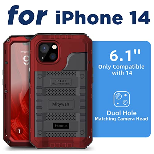 Mitywah Waterproof Case for iPhone 14 Heavy Duty Shockproof Case with Builtin Screen Protector Full Body Underwater Protective Metal Case 61 inch Red - Image 3
