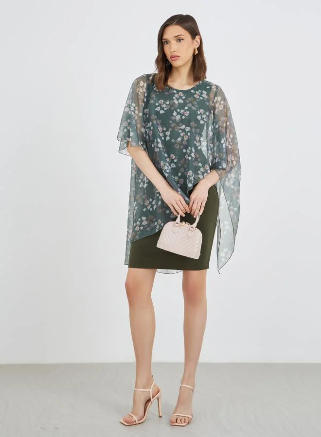 Take Two Take Two Floral Print Asymmetric Hem Knee Length Dress