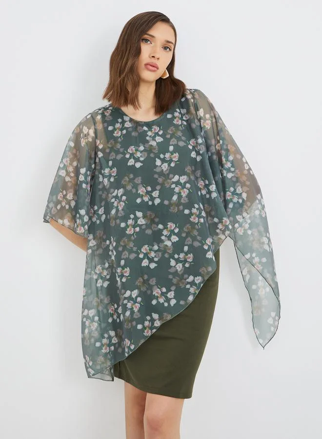 Take Two Take Two Floral Print Asymmetric Hem Knee Length Dress