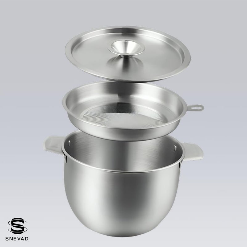 Snevad 28L Stainless Steel Oil Filter Pot Strainer Bowl with Lid for Kitchen Storage Frying Oil Storage Cooking Can Oil Container Grease Bacon Grease Saver Deep Fryer Pot for Kitchen Storing Frying - Image 2