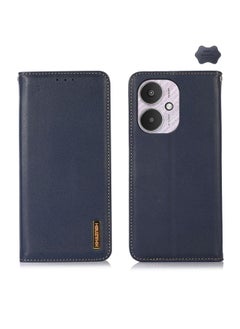 HuHa Case Cover For Xiaomi Redmi 13C 4G/5G/Poco C65/Poco M6 KHAZNEH Nappa Top Layer Cowhide Leather Phone Case Blue 