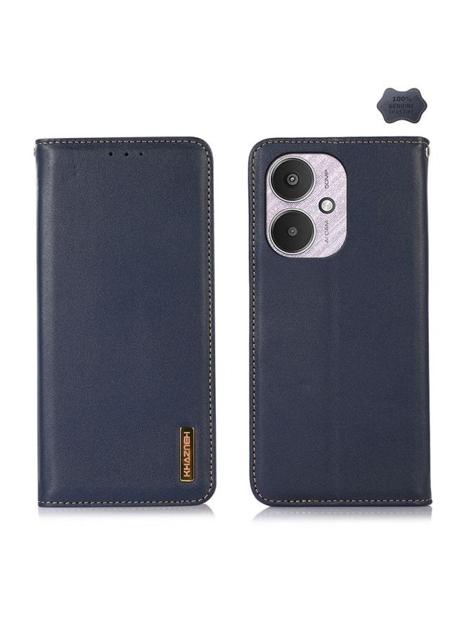 HuHa - Case Cover For Xiaomi Redmi 13C 4G/5G/Poco C65/Poco M6 KHAZNEH Nappa Top Layer Cowhide Leather Phone Case Blue - Image 1
