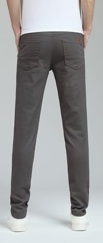 Plaid&Plain Men's Skinny Stretchy Grey Pants Colored Pants Slim Fit Slacks Tapered Trousers 819 Grey 34X32 - Image 2