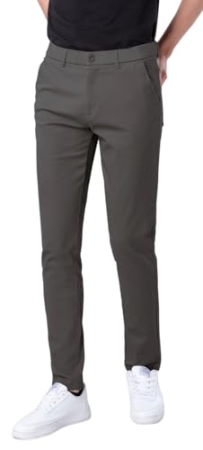 Plaid&Plain Men's Skinny Stretchy Grey Pants Colored Pants Slim Fit Slacks Tapered Trousers 819 Grey 34X32 - Image 1