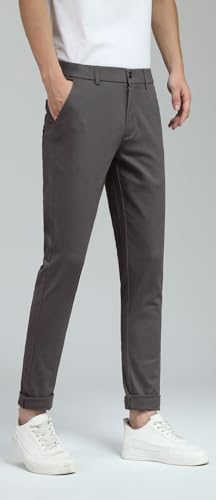 Plaid&Plain Men's Skinny Stretchy Grey Pants Colored Pants Slim Fit Slacks Tapered Trousers 819 Grey 34X32 - Image 3