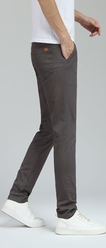 Plaid&Plain Men's Skinny Stretchy Grey Pants Colored Pants Slim Fit Slacks Tapered Trousers 819 Grey 34X32 - Image 4