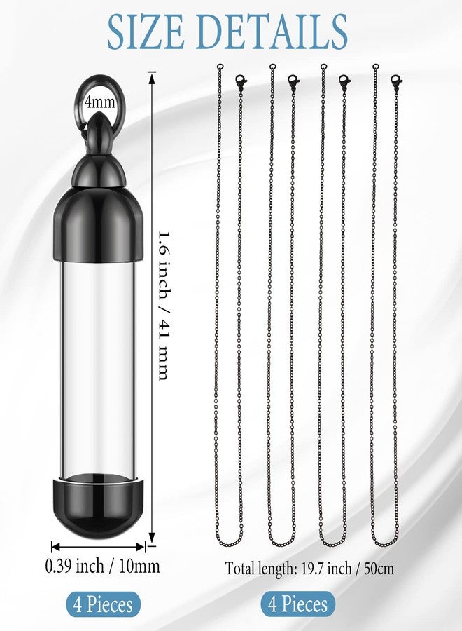 MTLEE 4 Glass Vial Necklace Pendant Set Include 4 Stainless Steel Cremation Urn Blood Pendant Put Ashes in Vial Tube Urn Keepsake Memory with Chain 4 Snake Chain Necklace - Image 2