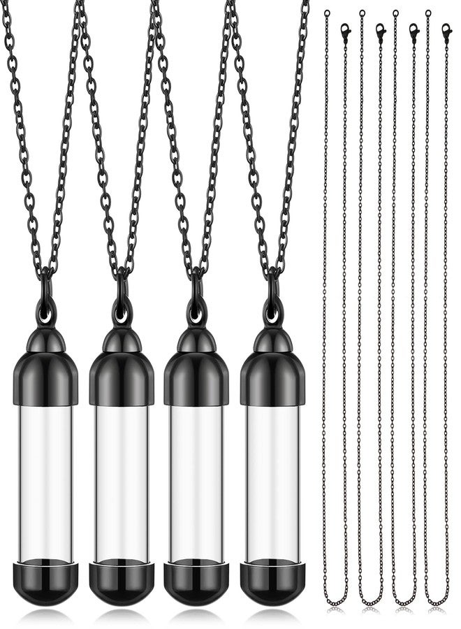 MTLEE 4 Glass Vial Necklace Pendant Set Include 4 Stainless Steel Cremation Urn Blood Pendant Put Ashes in Vial Tube Urn Keepsake Memory with Chain 4 Snake Chain Necklace - Image 1