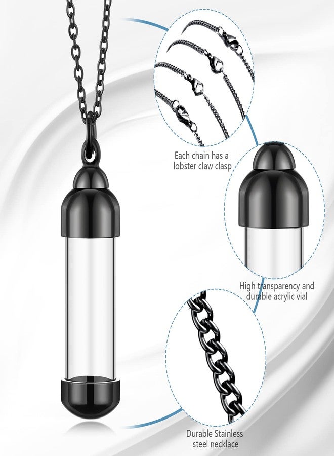 MTLEE 4 Glass Vial Necklace Pendant Set Include 4 Stainless Steel Cremation Urn Blood Pendant Put Ashes in Vial Tube Urn Keepsake Memory with Chain 4 Snake Chain Necklace - Image 3