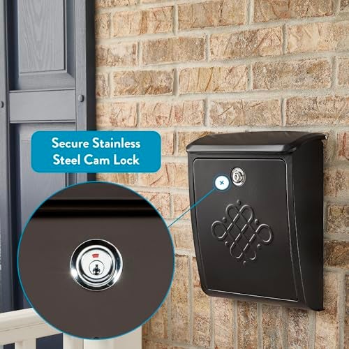 Architectural Mailboxes Bordeaux™ Locking, Wall-Mounted Mailbox for Outside, Decorative Metal Galvanized Steel Medium Mail Box with Lock and Key Drop Box, Rubbed Bronze - Image 2