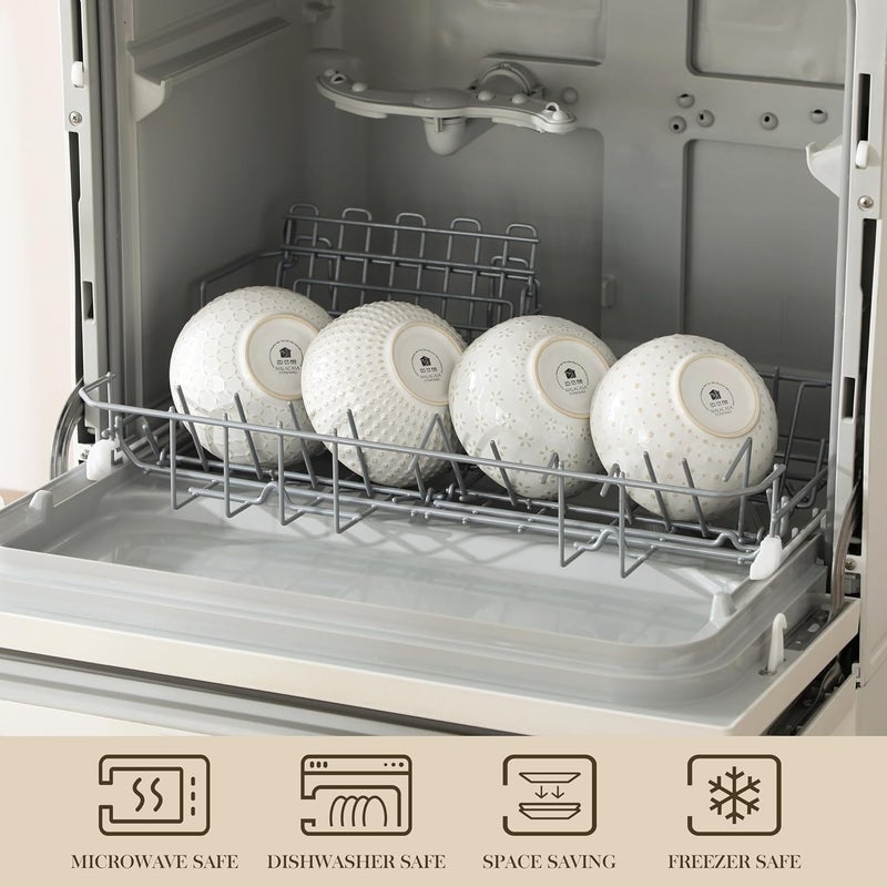 MALACASA Small Bowls 14 Ounce Ice Cream Bowl Stoneware Dessert Bowls Set of 4 with Embossment for Snack Chip Fruits Side Dishes  45 Inch Arctic White Series LYDIA - Image 4