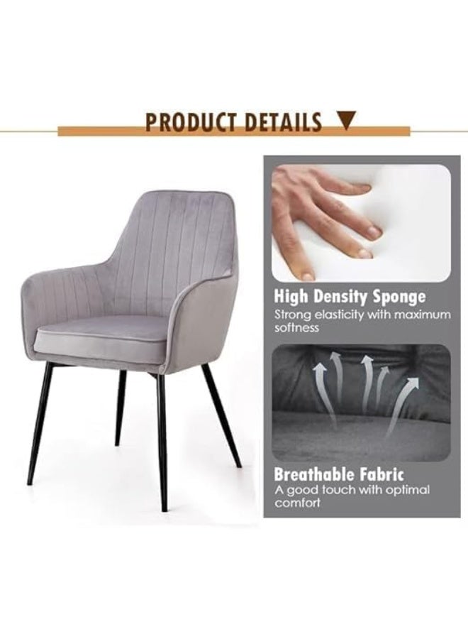 Poppins Home Poppins HOME Soft Velvet Seat and Back With Black Legs Thick Seat Cushion Metal Legs Armchairs for Dining Room and Living Room (Light Grey) - Image 3