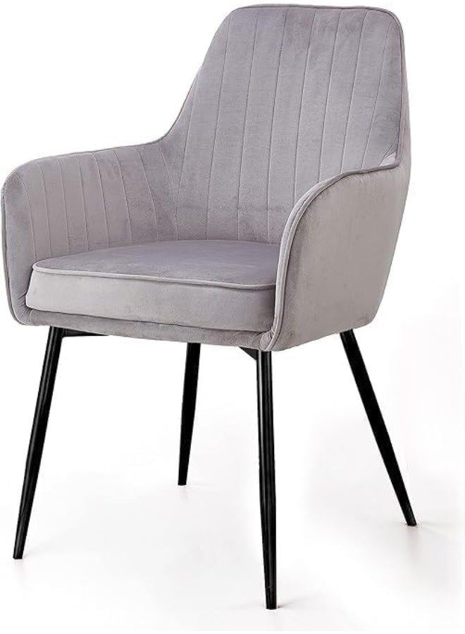 Poppins Home Poppins HOME Soft Velvet Seat and Back With Black Legs Thick Seat Cushion Metal Legs Armchairs for Dining Room and Living Room (Light Grey) - Image 1