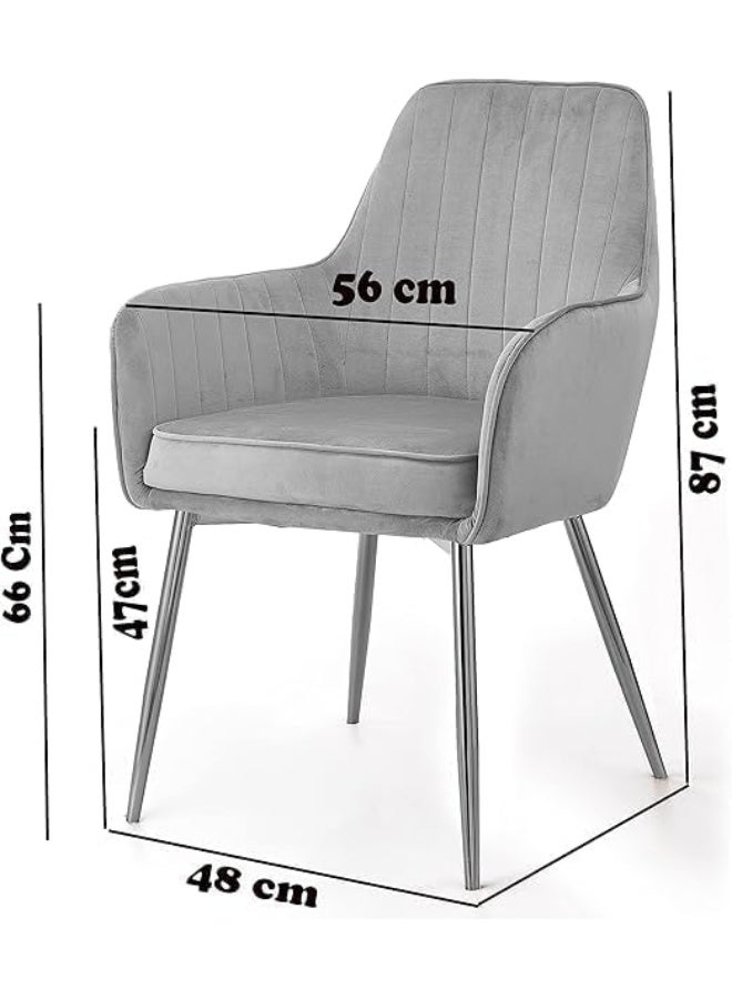 Poppins Home Poppins HOME Soft Velvet Seat and Back With Black Legs Thick Seat Cushion Metal Legs Armchairs for Dining Room and Living Room (Light Grey) - Image 2