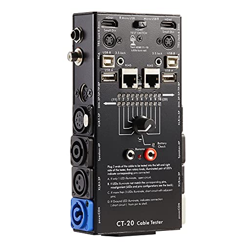 MFL. 15-Plug Audio Cable Tester Line Finder Black 15-in-1 Cables Checker 10-Way Switch Wire Tracker with LED Indicators, Rectangular - Image 1