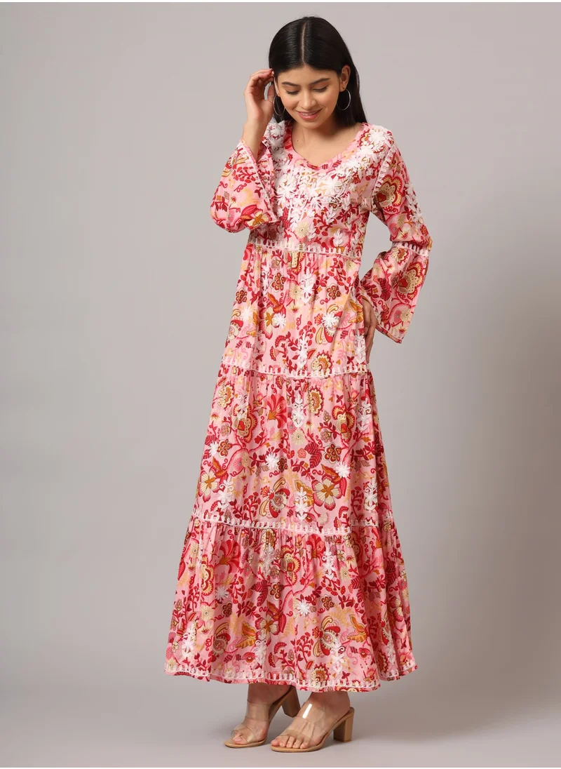 Alaya Hand Embroidered Chikankari A-Line Gathering Pattern Mulmul Cotton Jalabiya-AL3673