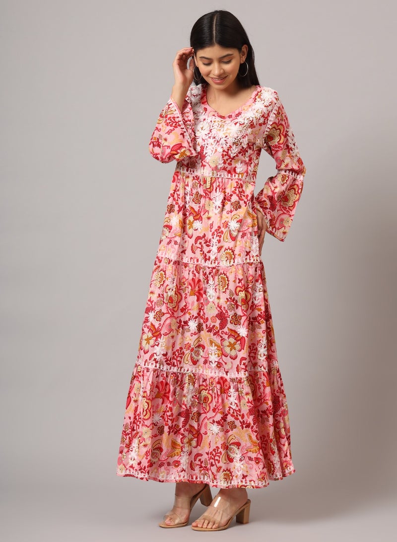 Alaya Hand Embroidered Chikankari A-Line Gathering Pattern Mulmul Cotton Jalabiya-AL3673 - Image 3