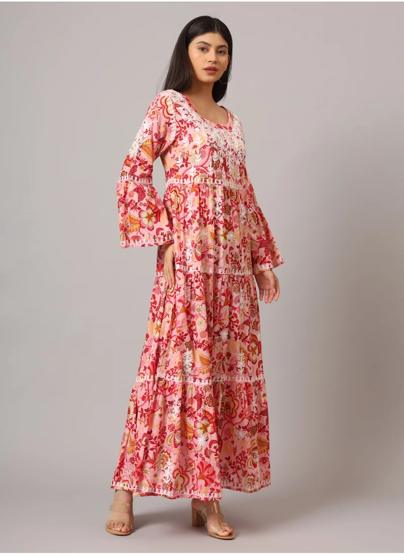 Alaya Hand Embroidered Chikankari A-Line Gathering Pattern Mulmul Cotton Jalabiya-AL3673