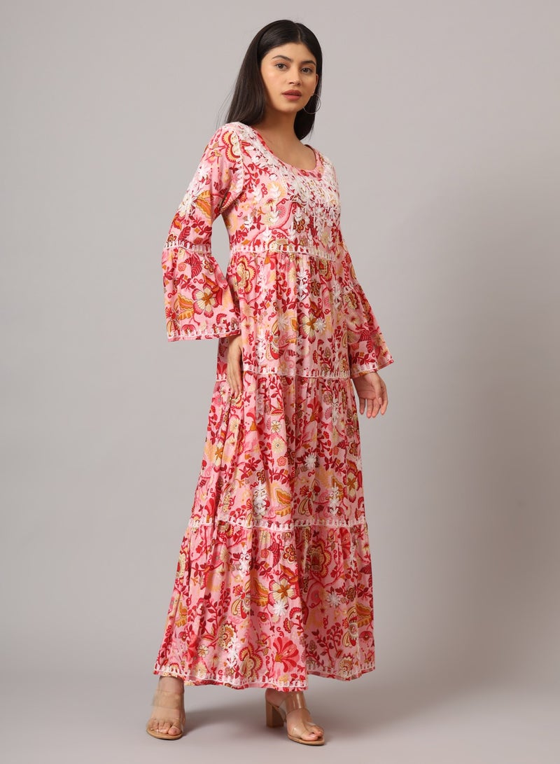 Alaya Hand Embroidered Chikankari A-Line Gathering Pattern Mulmul Cotton Jalabiya-AL3673 - Image 4