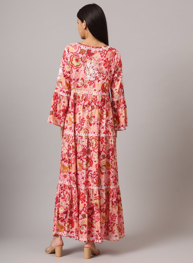 Alaya Hand Embroidered Chikankari A-Line Gathering Pattern Mulmul Cotton Jalabiya-AL3673 - Image 2