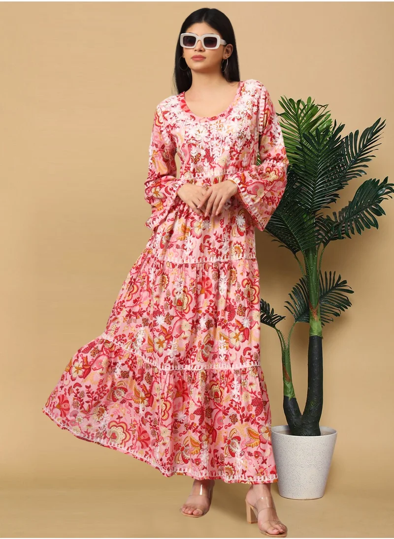 Alaya Hand Embroidered Chikankari A-Line Gathering Pattern Mulmul Cotton Jalabiya-AL3673