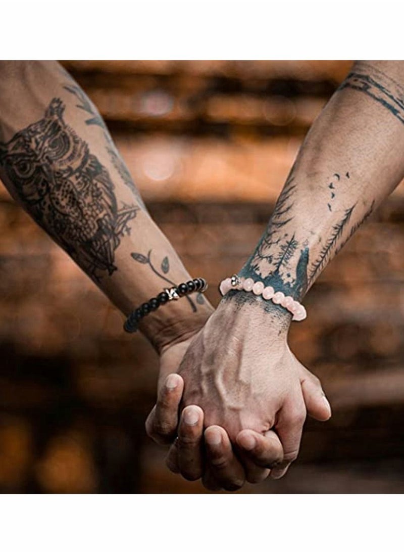 SYOSI - Magnetic Couple Bracelets, King and Queen Crown Couple Bracelets for Men and Women, Beads Couple Bracelet, Couples Gifts for Boyfriend Girlfriend and Best Friend, 2 Pcs, Pink and Black - Image 1
