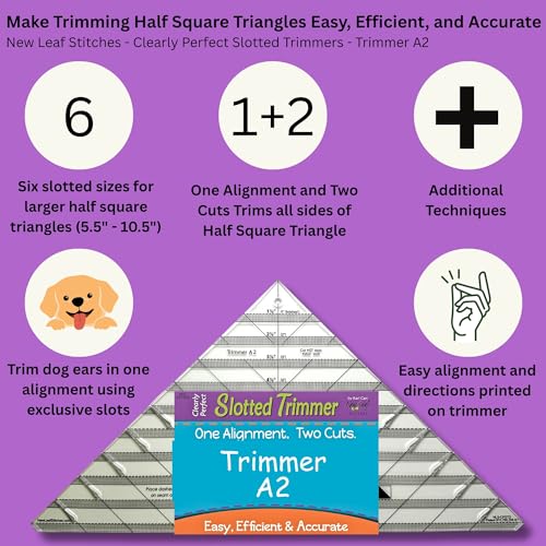 New Leaf Stitches Cleary Perfect Slotted Trimmer A2 by New Leaf Stitches – Quilting Ruler Template and Stencil for Cutting All Sides of Larger Half Square Triangles – 6 Slotted Sizes 5.5 Inch to 10.5 Inch - Image 2