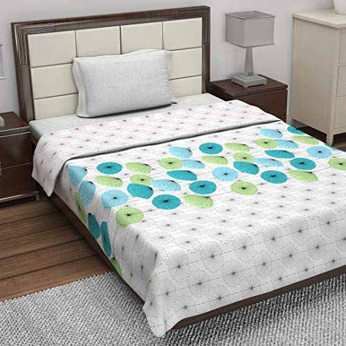 Divine Casa Glace Cotton 120 GSM Reversible Lightweight Printed Single Bed AC Dohar Blanket Quilt - Pink and Turquoise Green| TC - 120 - Image 2