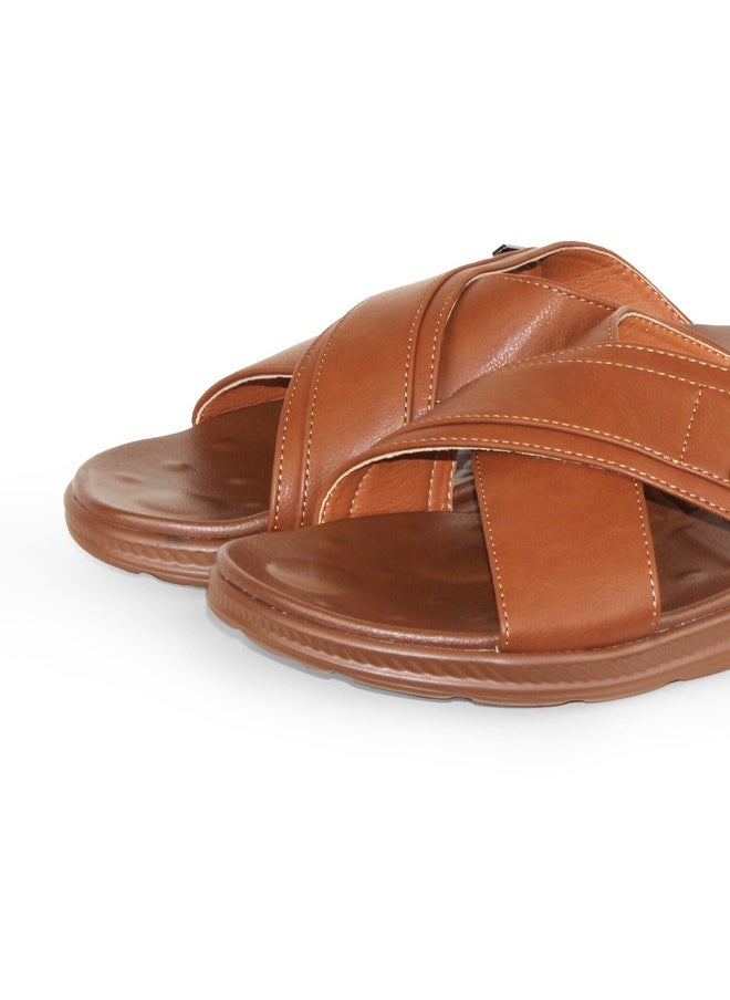 BOTELI High Quality Men 40-45 Big Size Leather Sandals Brown Two Straps Slipper Shoes Pu Sole Breathable Sandals  - Image 2