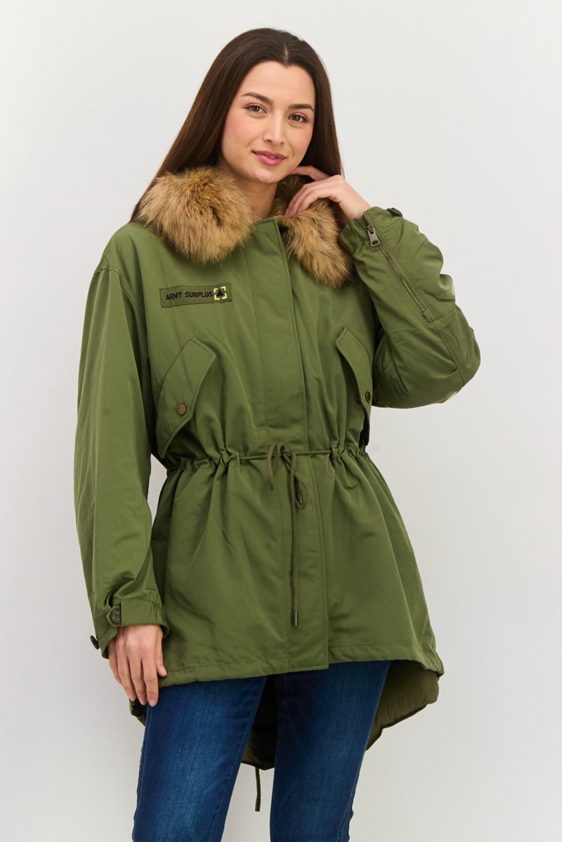 ONLY Women Solid Hooded Puffer Jacket, Olive  - Image 1