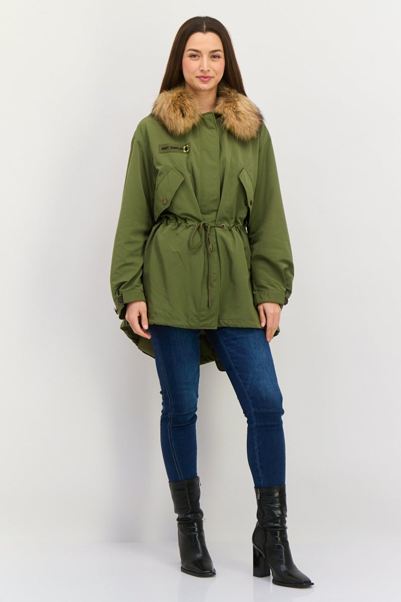 ONLY Women Solid Hooded Puffer Jacket, Olive  - Image 3
