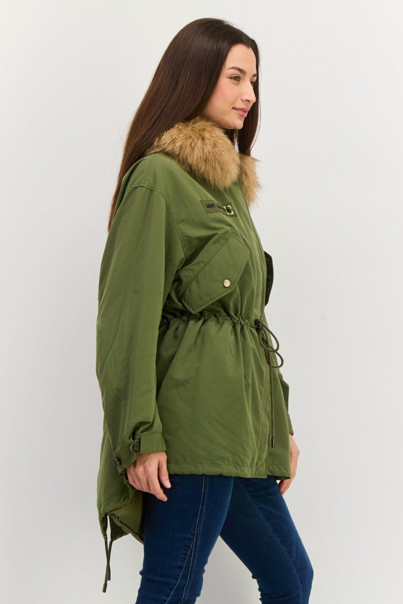 ONLY Women Solid Hooded Puffer Jacket, Olive  - Image 4