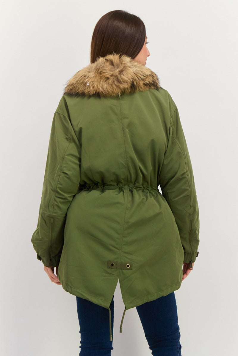 ONLY Women Solid Hooded Puffer Jacket, Olive - Image 2