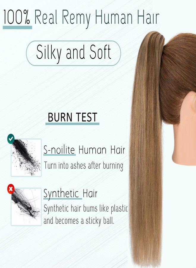 S-noilite Claw Clip Ponytail Extension Human Hair #4P27 Medium Brown Mix Dark Blonde Real Remy Human Hair Ponytail Extension 16inch Long Straight Hair Pony Tails Hair Extensions For Women 105Grams - Image 5