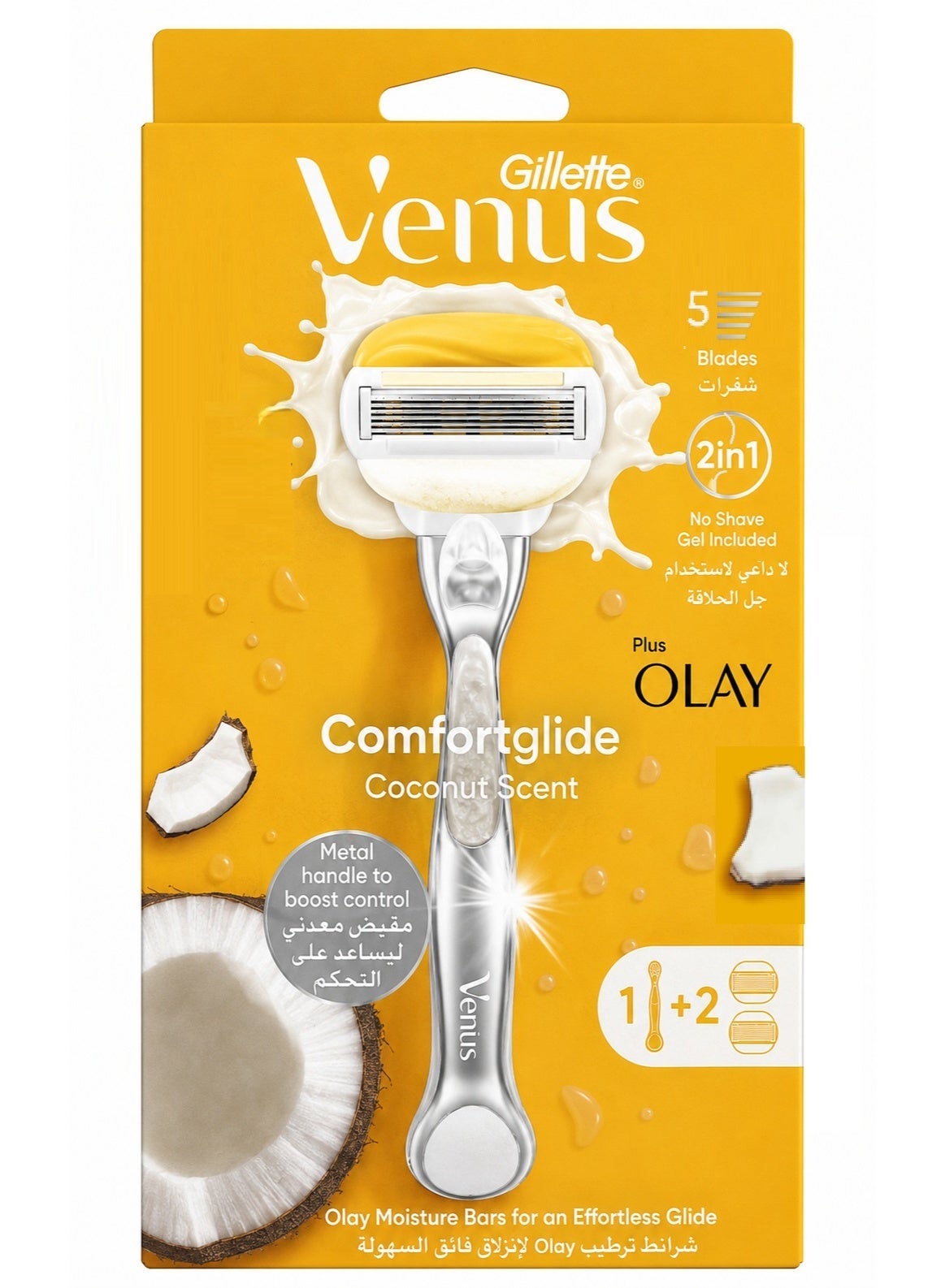 Gillette Venus And Olay Plus Comfortglide Coconut S Razor With Metal Handle 5 Blades 2 Razor