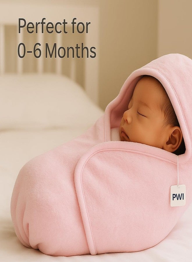 PWI Ultra Soft Baby Wrapper for 0-6 Months | Hooded Blanket | Lightweight & Breathable | Super Cozy Cloudy Fabric | 30x30 Inch (Brown-Pink) Pack of 2 - Image 2